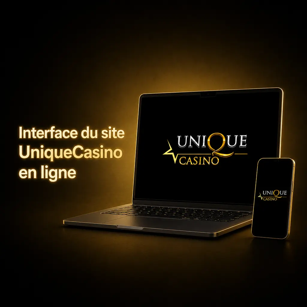 Interface sombre et dorée du site UniqueCasino